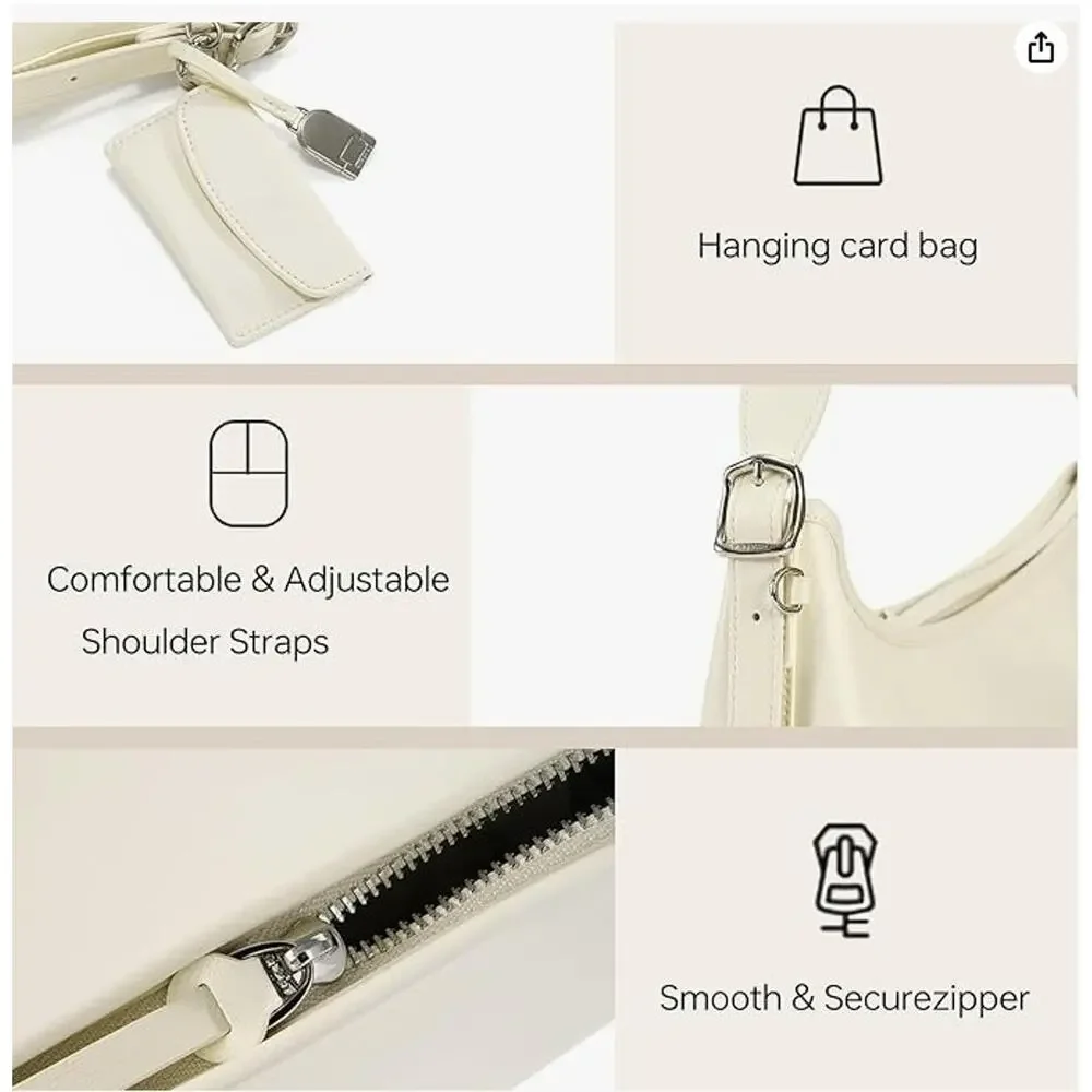 LA'FESTIN Leather Shoulder Purse for Women: White Crossbody Bags